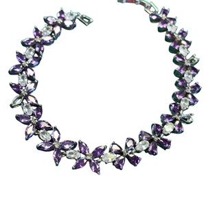 Intricate Amethyst and Quartz Silver Plated Gemstone Bracelet